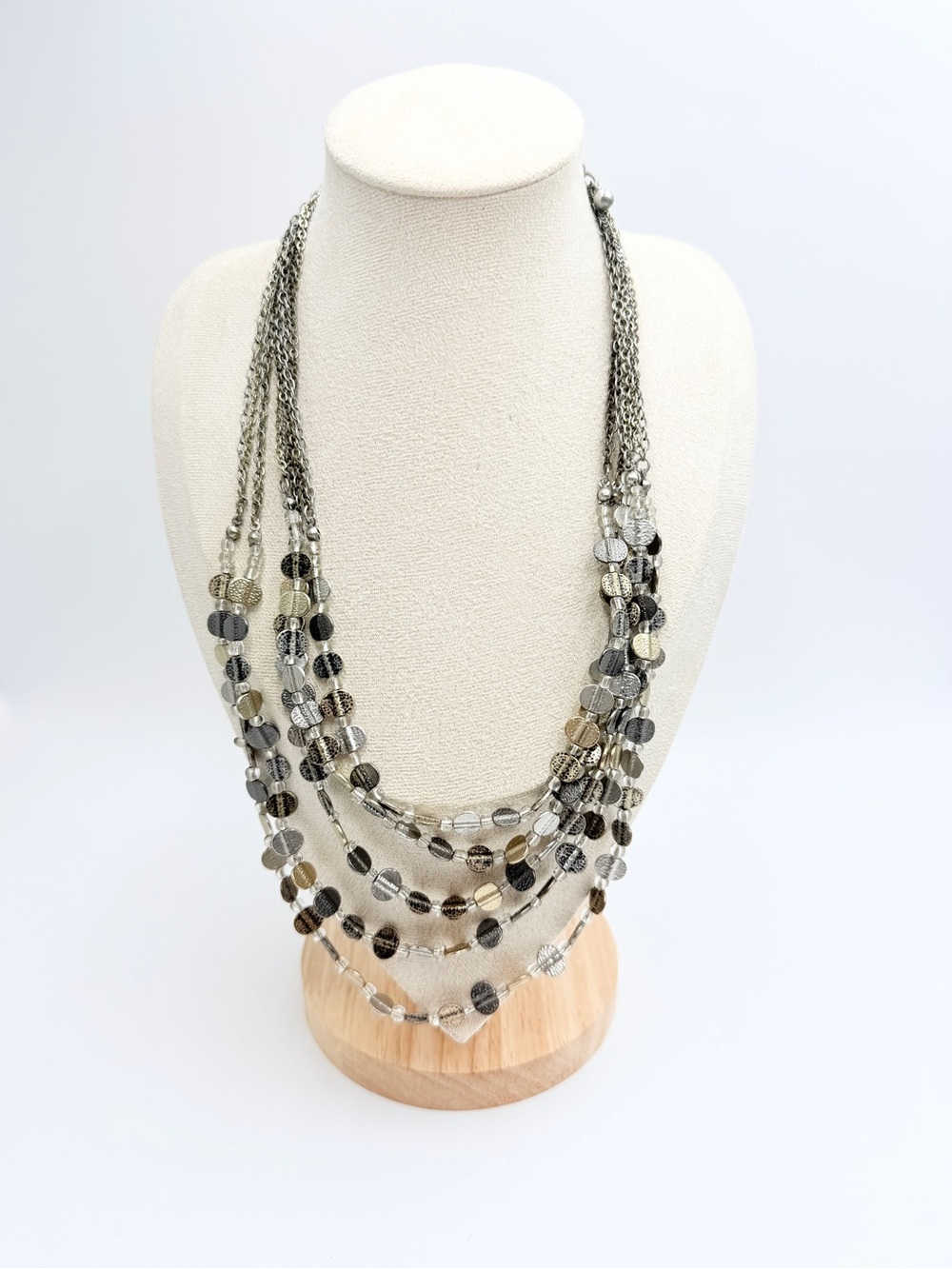 Chico’s Multi-Strand Mixed Metal Beaded Statement Necklace